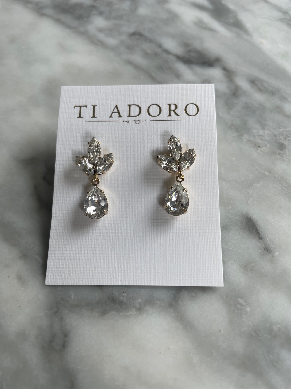 NEW Gold-Tone Clear Crystal Drop Earrings